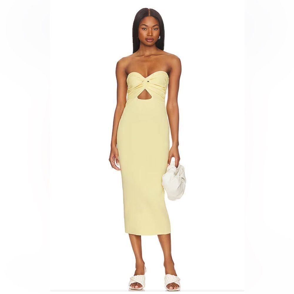 SNDYS everyday Revolve Maia yellow knit midi dress strapless stretch